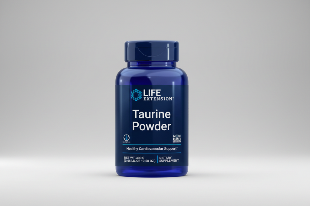 Life Extension Taurine Powder supplement bottle on a white background