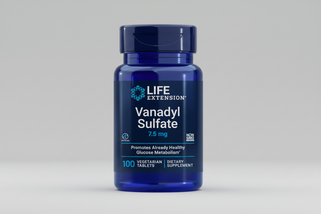 Life Extension Vanadyl Sulfate supplement bottle on a white background