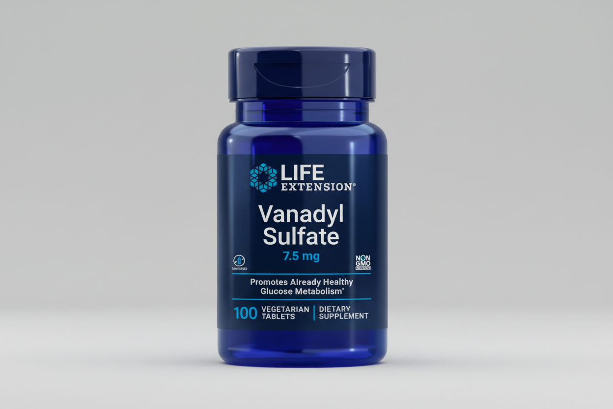 Life Extension Vanadyl Sulfate supplement bottle on a white background