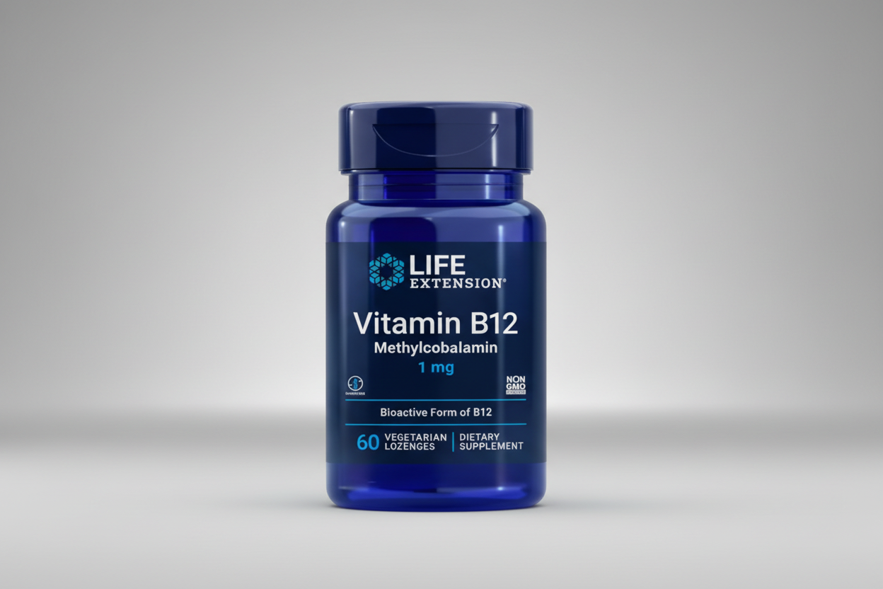 Life Extension Vitamin B12 supplement bottle on a white background