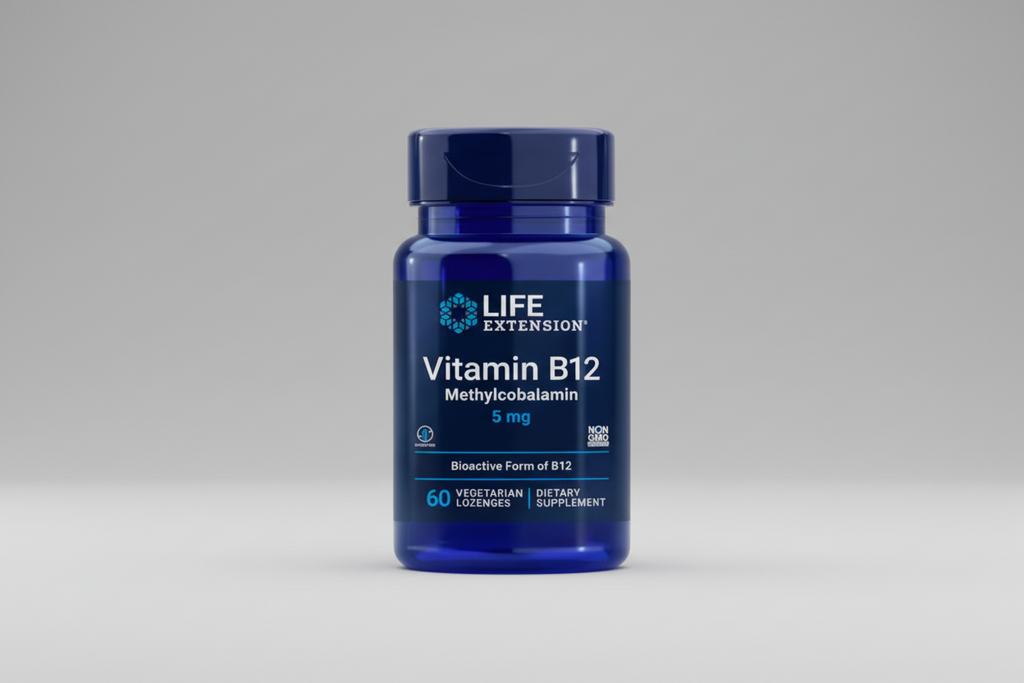 Life Extension Vitamin B12 supplement bottle on a white background
