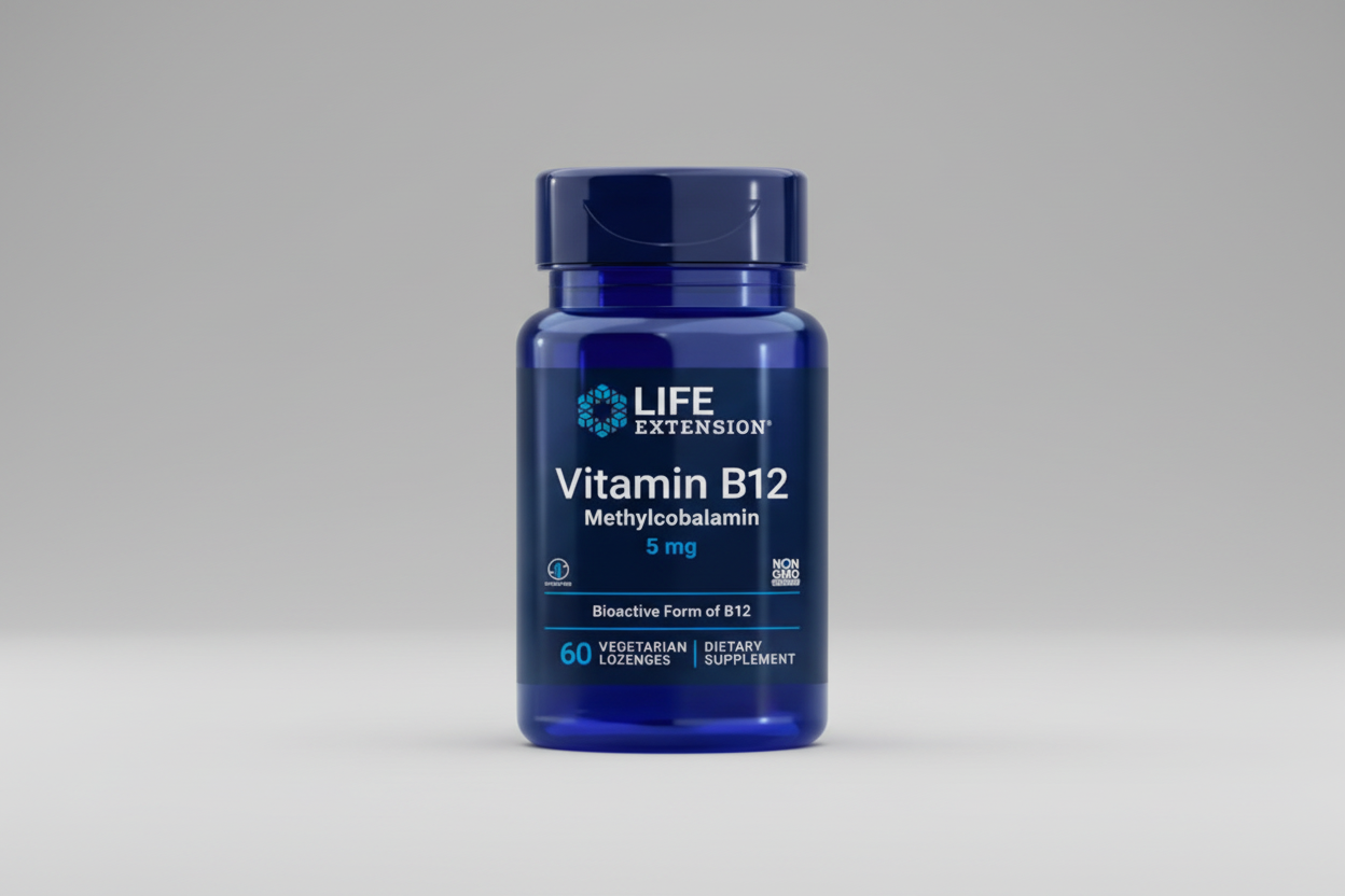 Life Extension Vitamin B12 supplement bottle on a white background