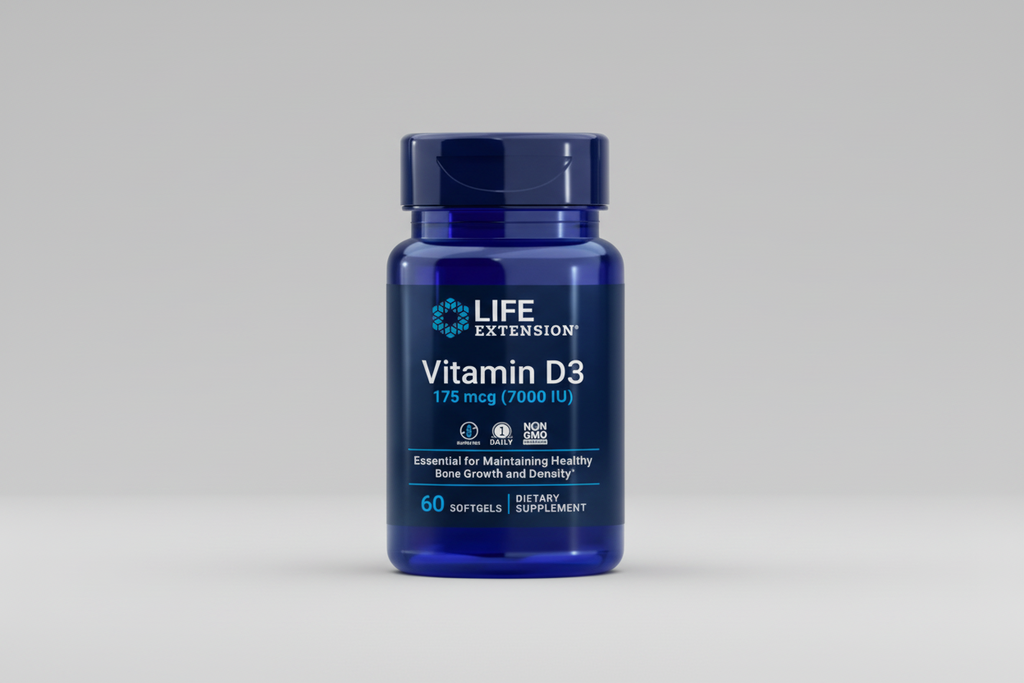 Life Extension Vitamin D3 supplement bottle on a white background