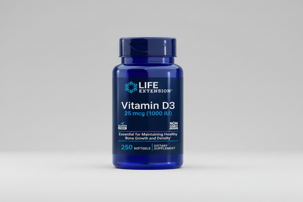 Life Extension Vitamin D3 supplement bottle on a white background