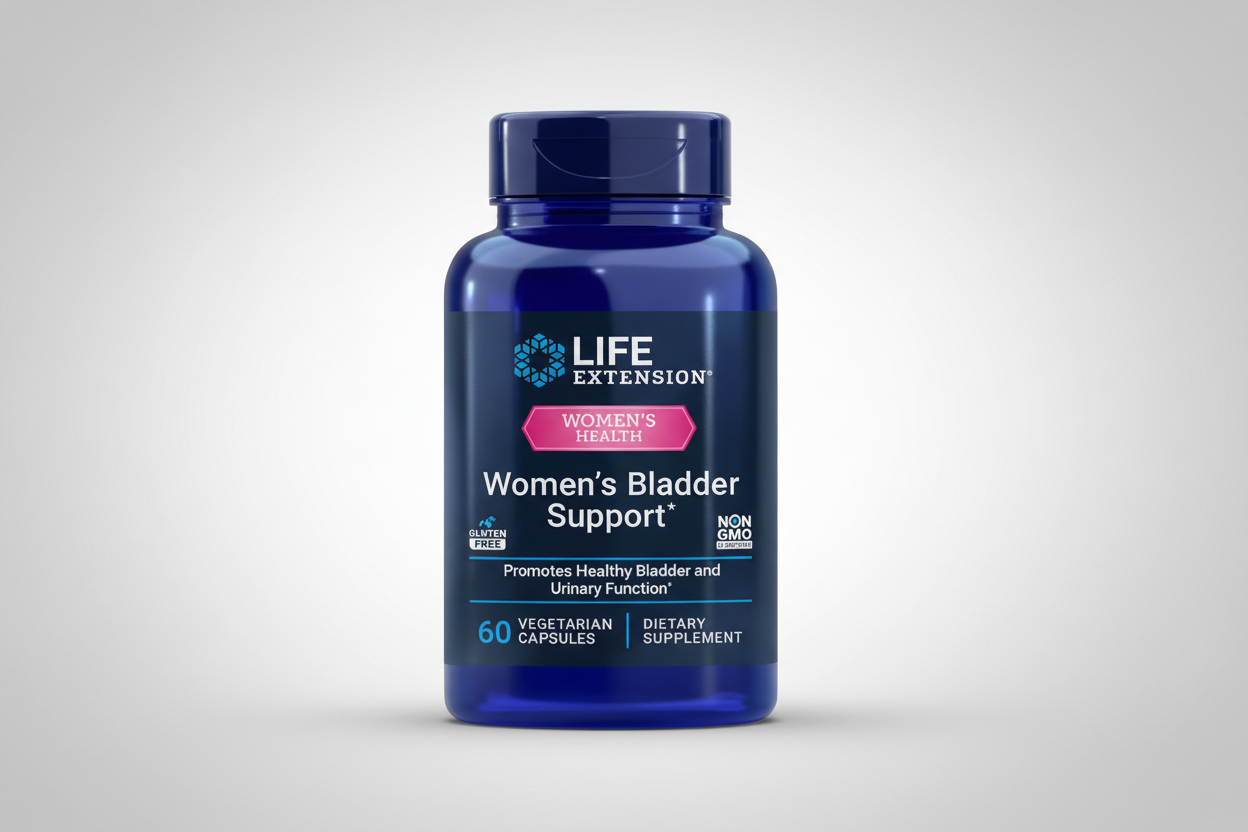 Life Extension Women's Bladder Support dietary supplement bottle on a white background