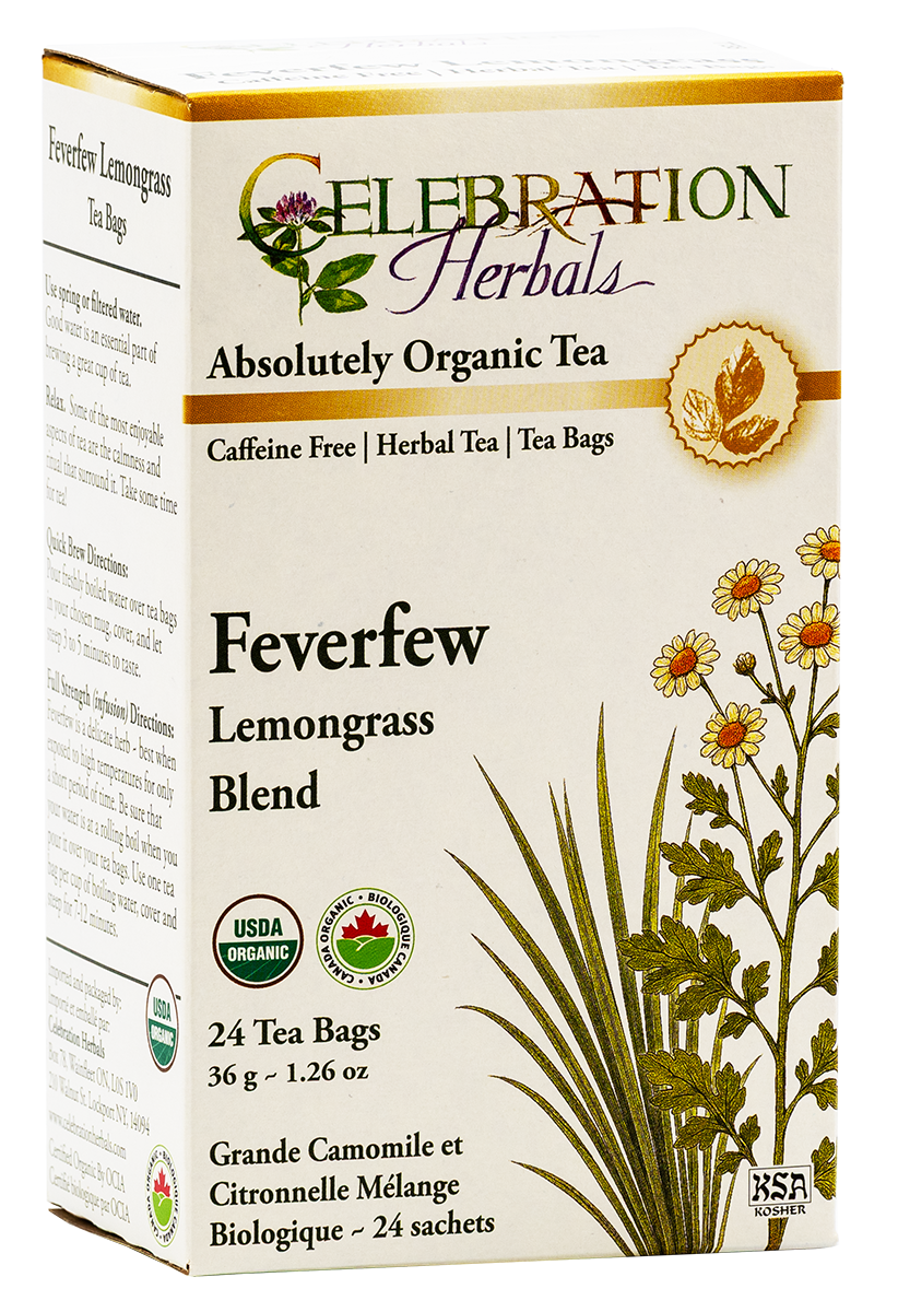 Celebration Herbals Organic Feverfew Lemongrass Blend Tea – 24 Tea Bags