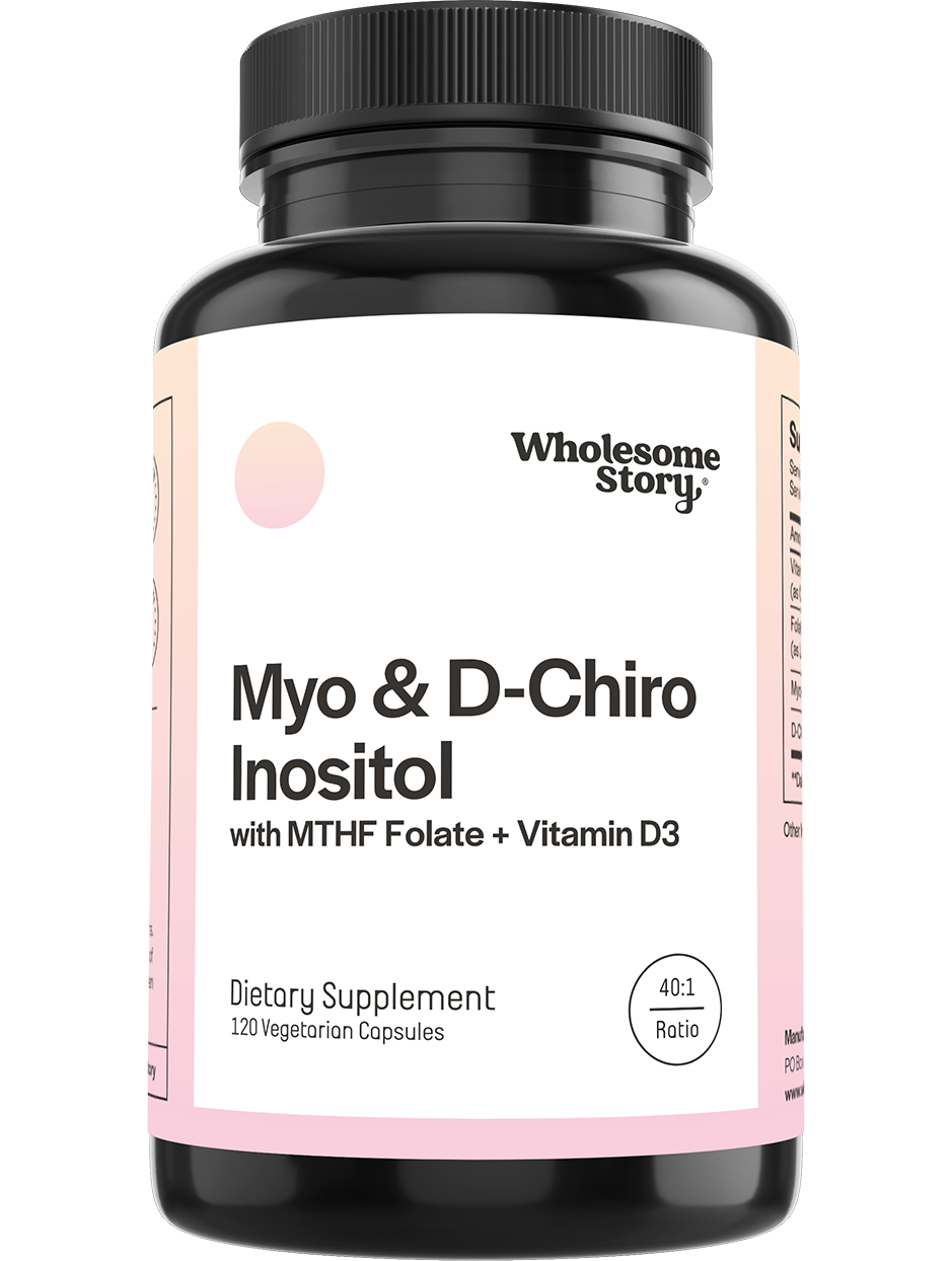 Wholesome Story Myo and D-Chiro Inositol with MTHF Folate and Vitamin D3 120 capsules front label