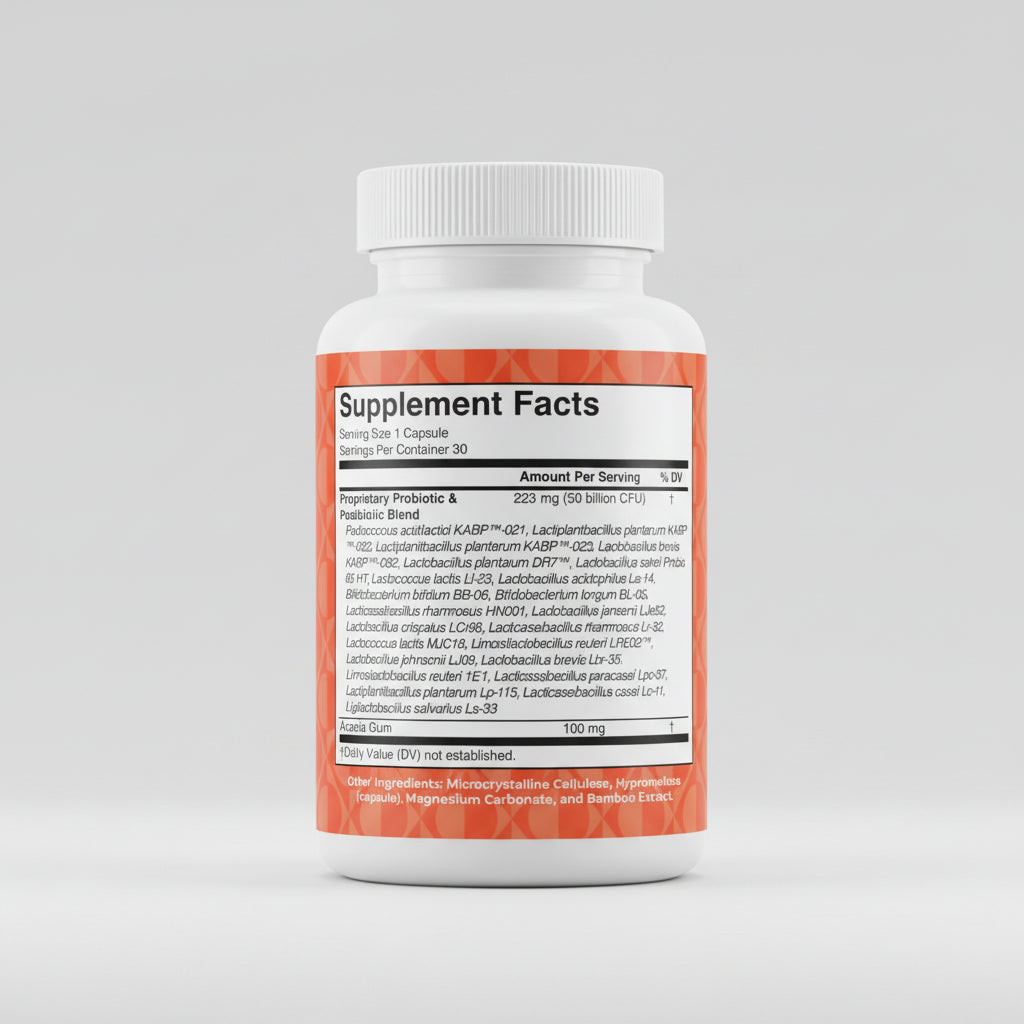 Supplement facts label with a red geometric pattern