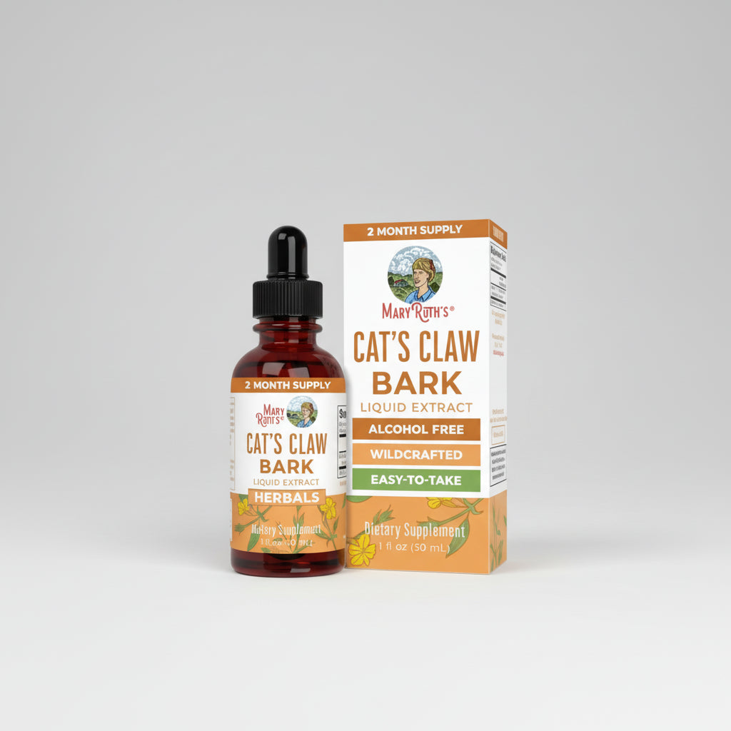 Cat's Claw Bark liquid extract bottle and packaging on a white background