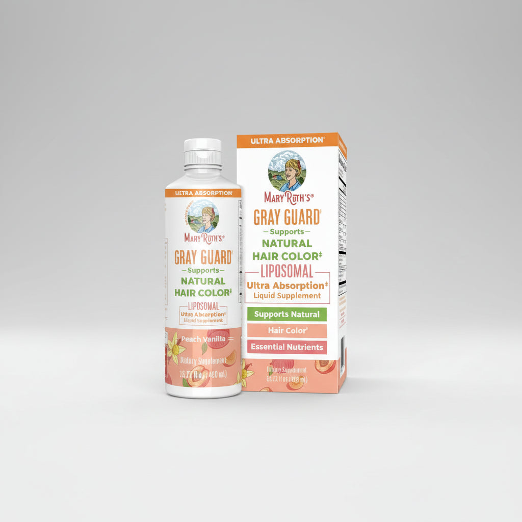 Mary Ruth's Gray Guard supplement bottle and packaging on a white background