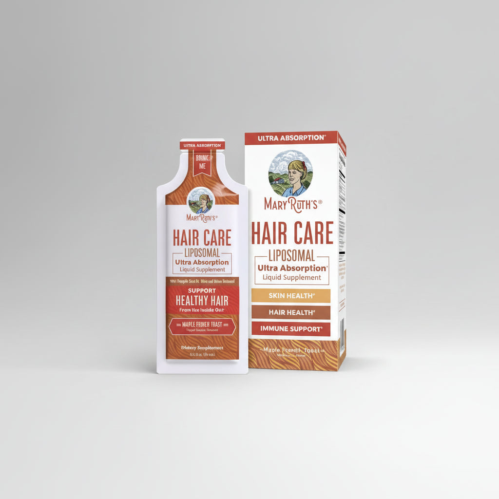 Mary Ruth's Hair Care Liposomal Ultra Absorption Liquid Supplement packaging on a white background