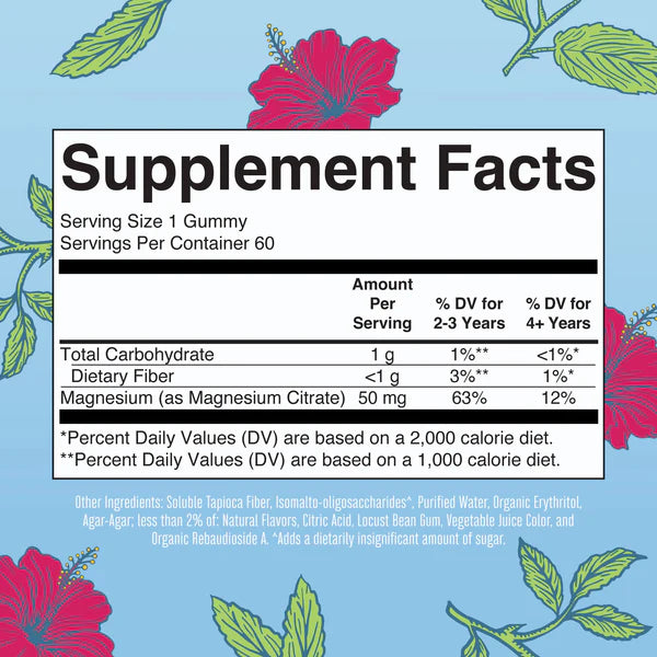Supplement facts label on a floral background