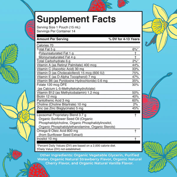 Supplement facts label with colorful floral background