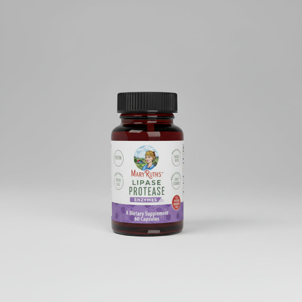 Lipase protease enzymes capsules with a couple embracing in the background