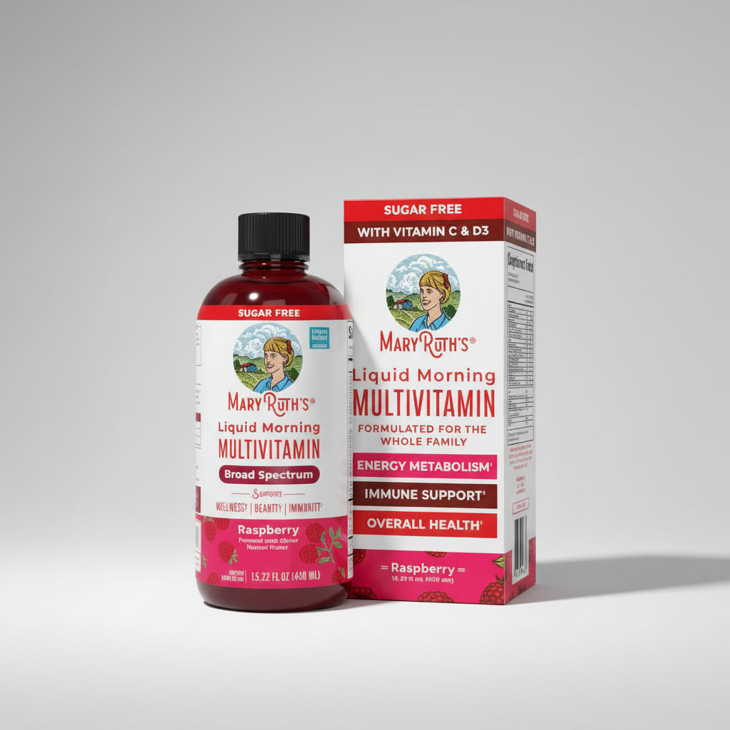 Mary Ruth's Liquid Morning Multivitamin bottle and packaging on a white background