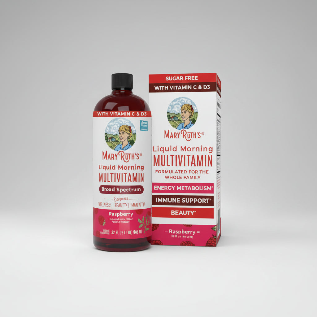 Mary Ruth's Liquid Morning Multivitamin bottle and packaging on a white background