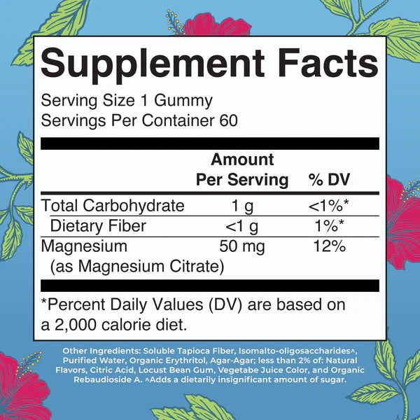 Supplement facts label on a colorful floral background
