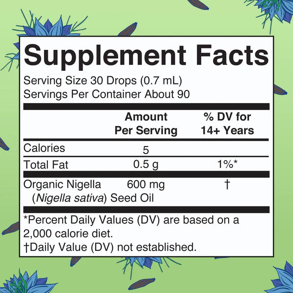 Supplement facts label with green floral background