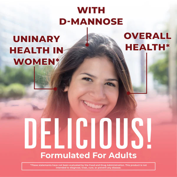 Advertisement featuring a woman with text about D-Mannose for health benefits.