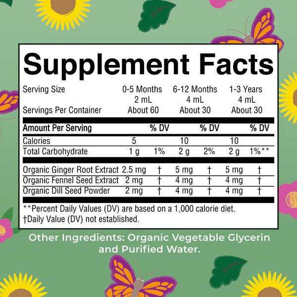 Supplement facts label with colorful floral background