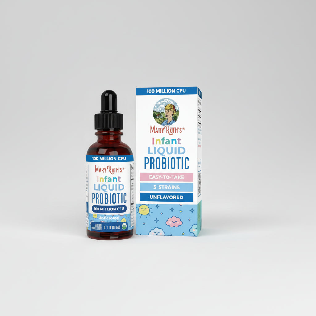 Mary Ruth's Infant Liquid Probiotic bottle and packaging on a white background