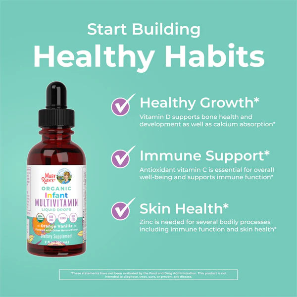 Multivitamin bottle with health benefits on a teal background