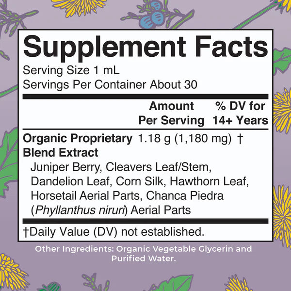 Supplement facts label with herbal ingredients on a floral background