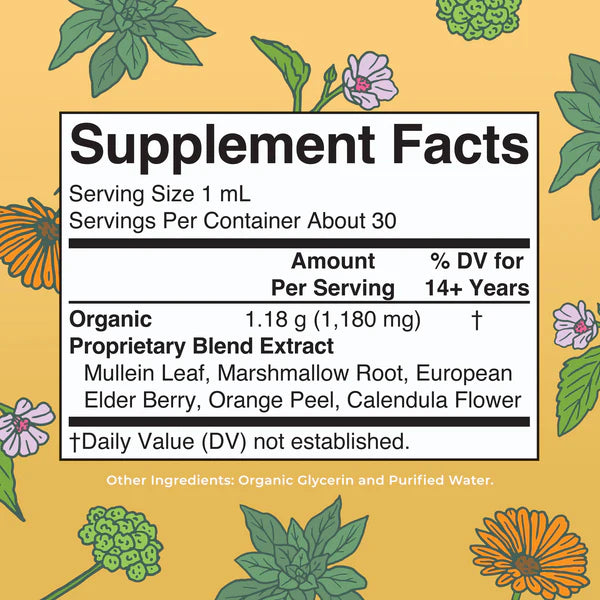 Supplement facts label with herbal design on a yellow background