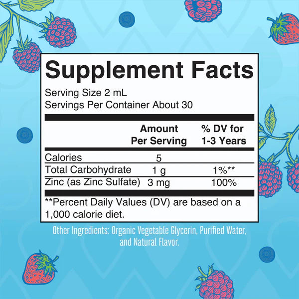 Supplement facts label with strawberry design on a blue background