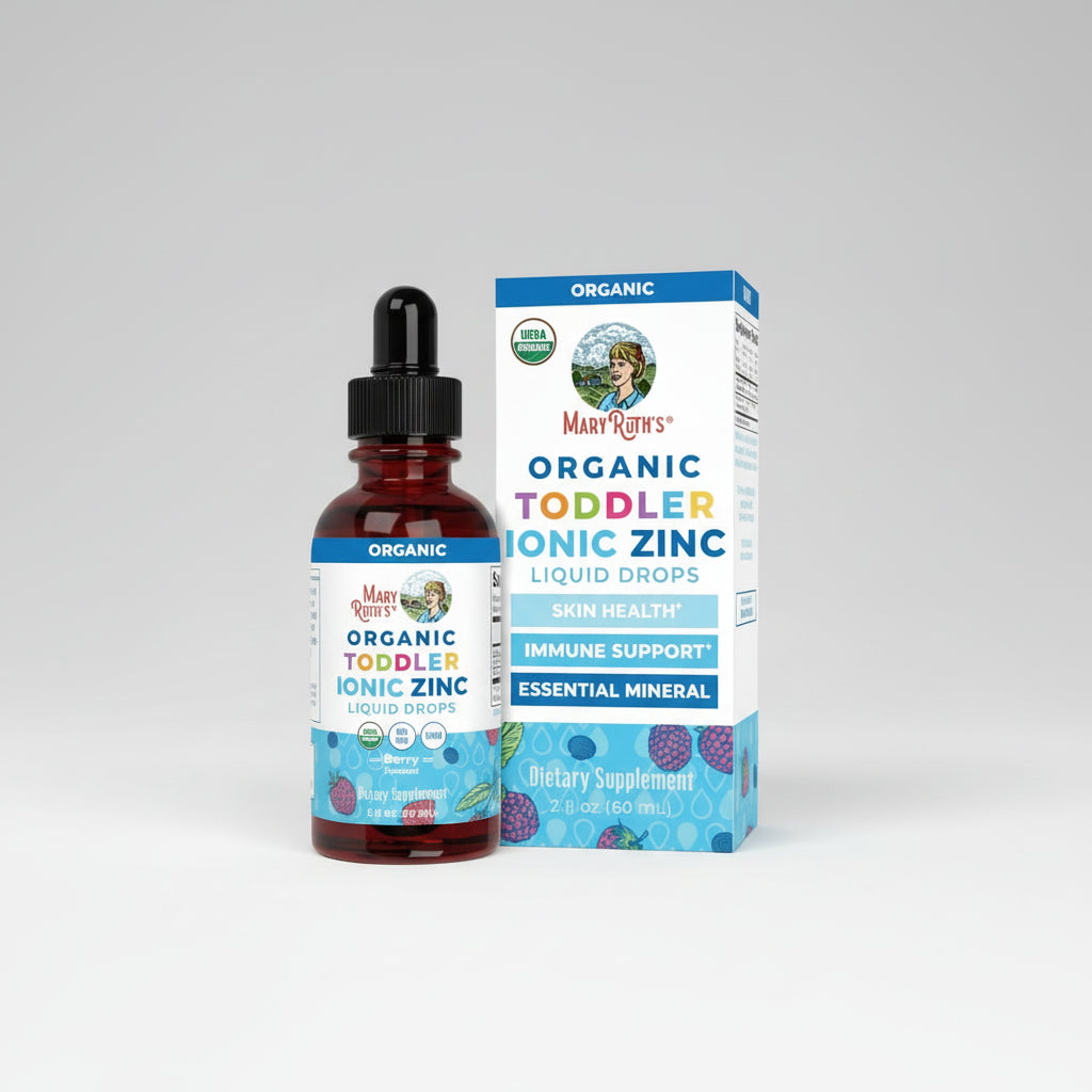 Mary Ruth's Organic Toddler Ionic Zinc Liquid Drops with packaging on a white background