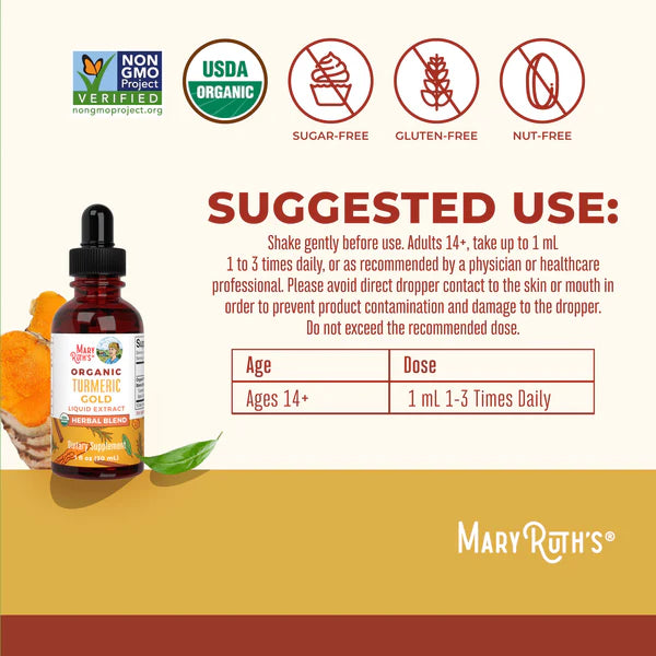 Mary Ruth's organic turmeric curcumin supplement bottle with label and branding on a white background