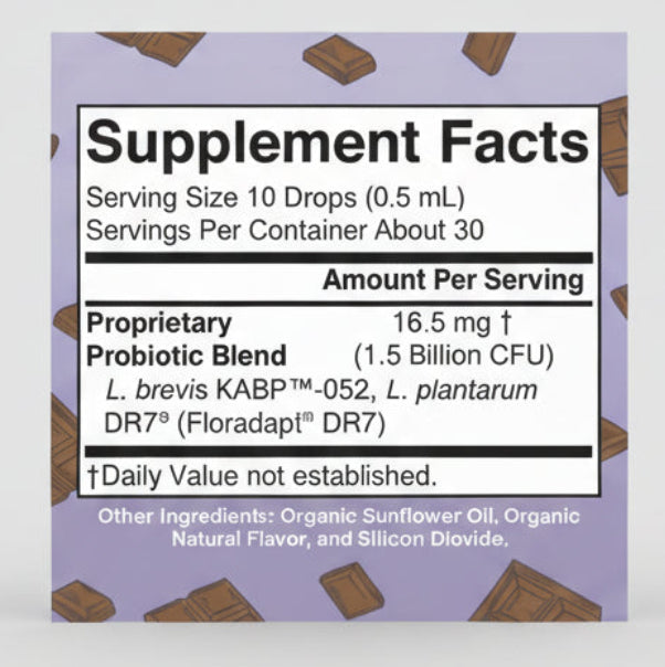 Supplement facts label with ingredient details on a purple background