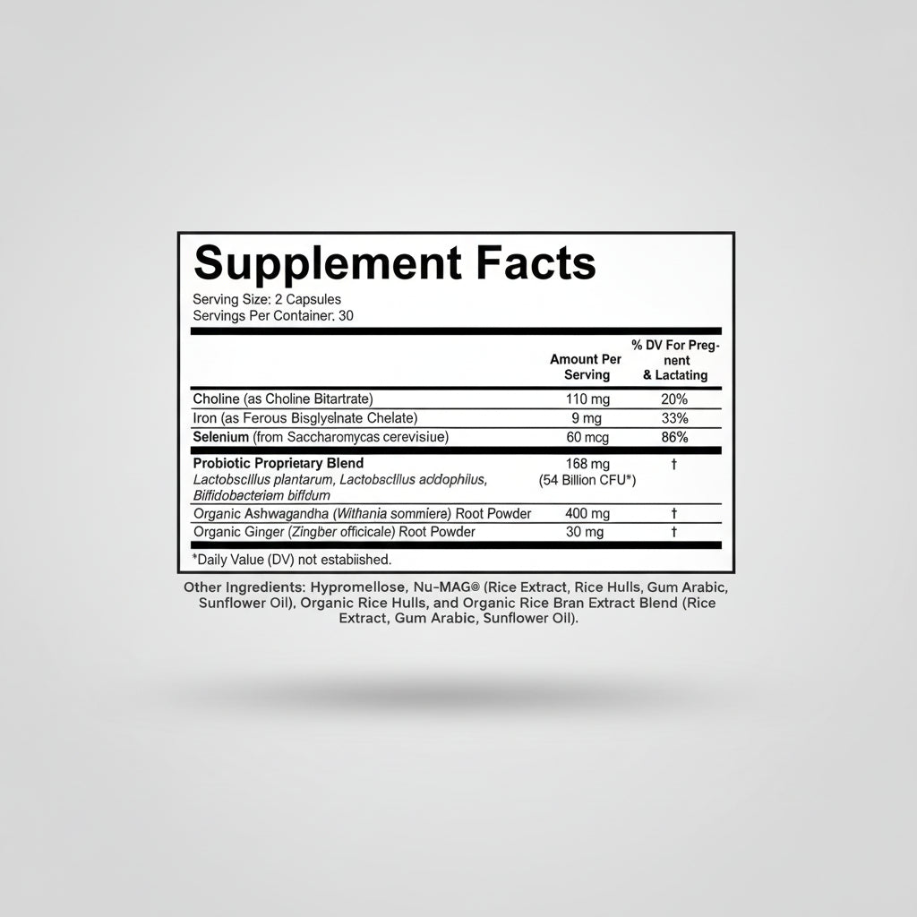 Supplement facts label with a blue geometric pattern background