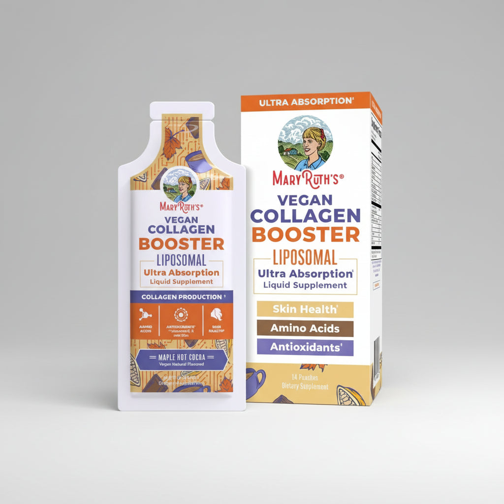 Mary Ruth's Vegan Collagen Booster packaging on a white background