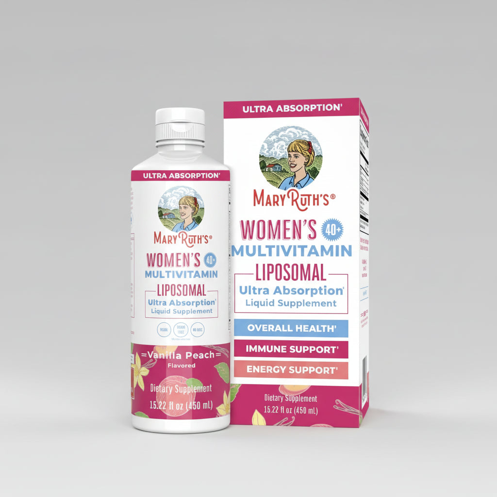 Mary Ruth's Women's Multivitamin Liposomal supplement bottle and packaging on a white background