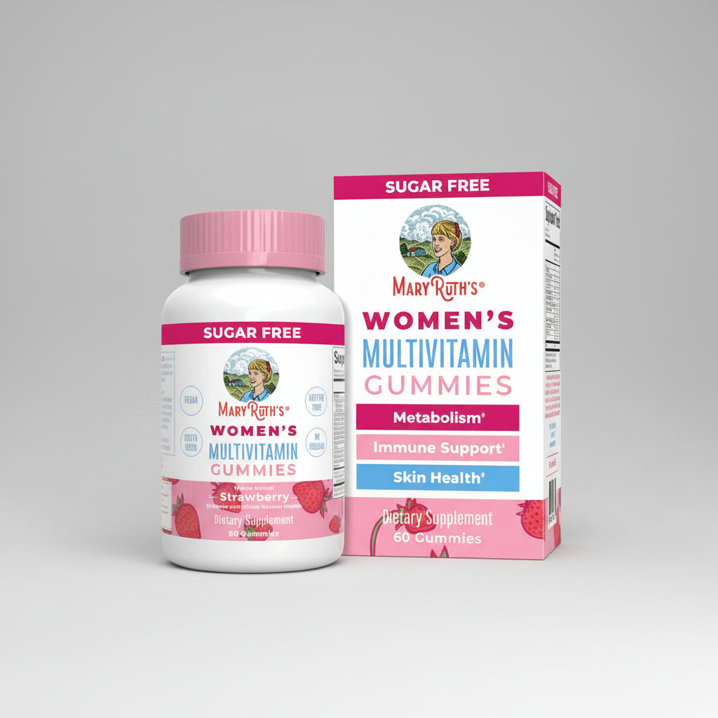 Mary Ruth's Women's Multivitamin Gummies bottle and packaging on a white background