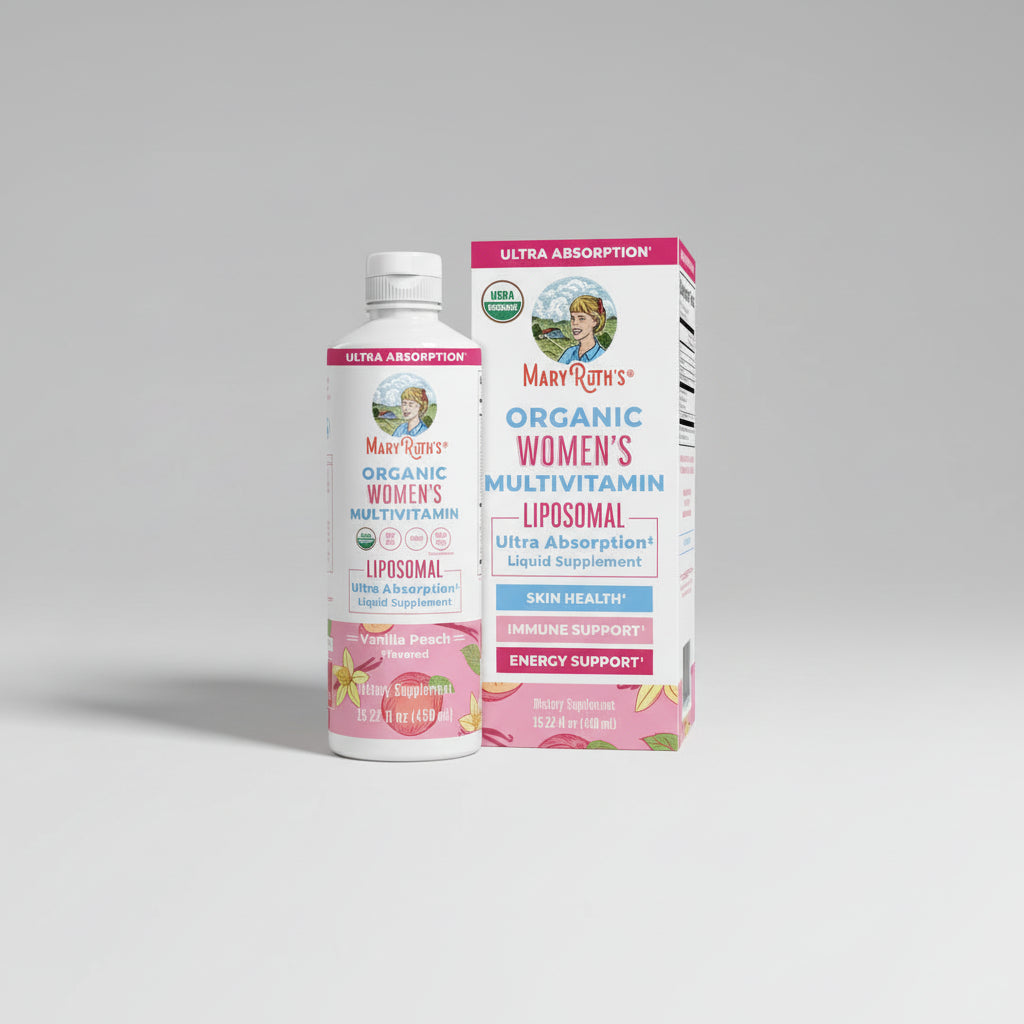 Mary Ruth's Organic Women's Multivitamin Liposomal supplement bottle and packaging on a white background