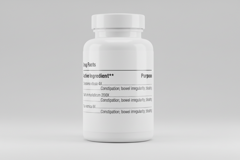 Drug facts label with active ingredients and their purposes on a white background