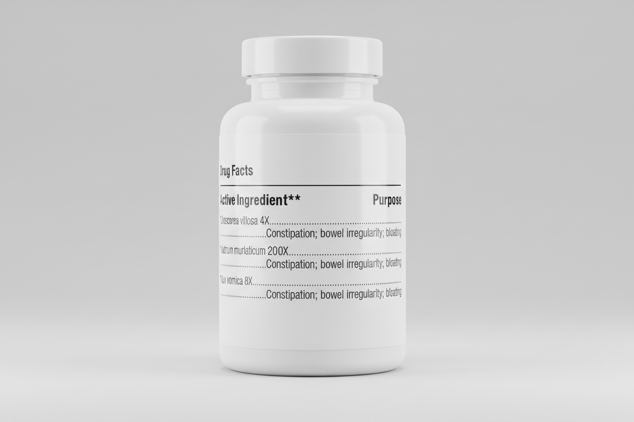Drug facts label with active ingredients and their purposes on a white background
