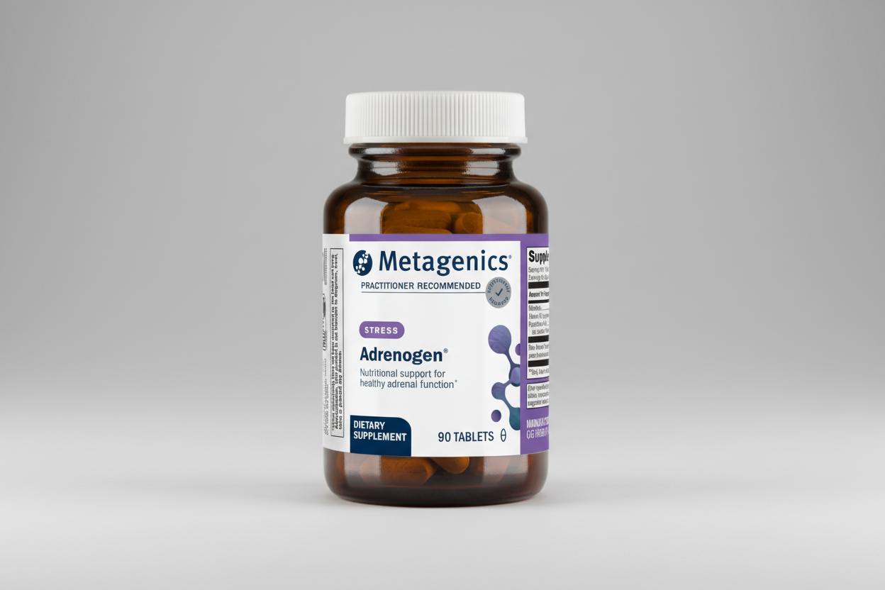 Metagenics Adrenogen dietary supplement bottle on a white background