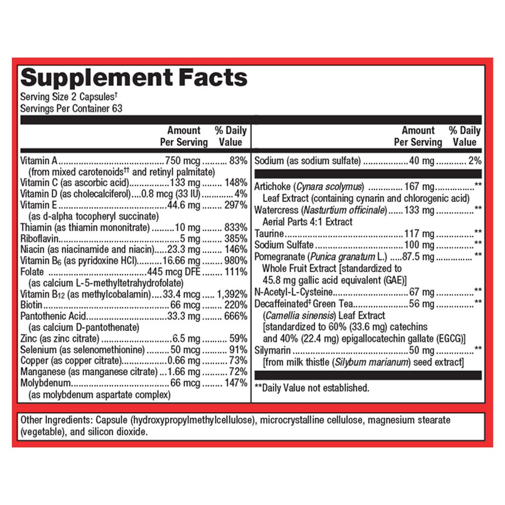 Supplement facts label with detailed nutritional information on a white background