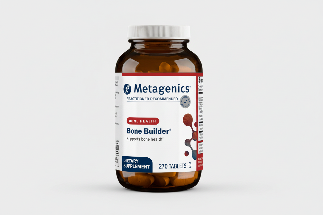 Metagenics Bone Builder dietary supplement bottle on a white background