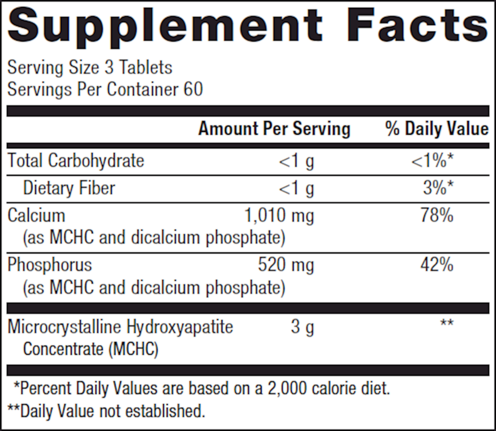 Supplement facts label with nutritional information on a white background