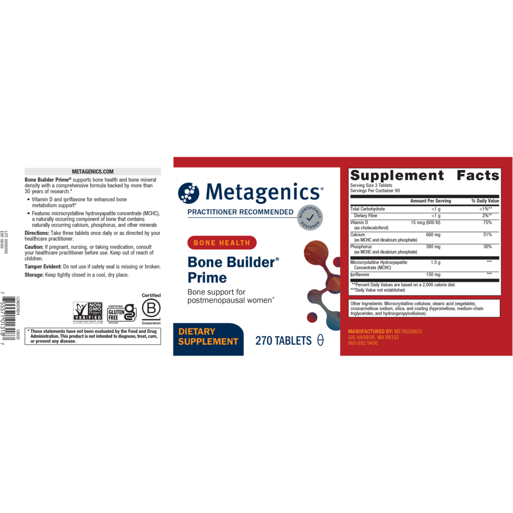 Metagenics Bone Builder Prime supplement packaging on a white background