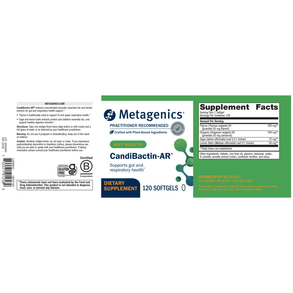 Metagenics CandiBactin-AR supplement packaging on a white background