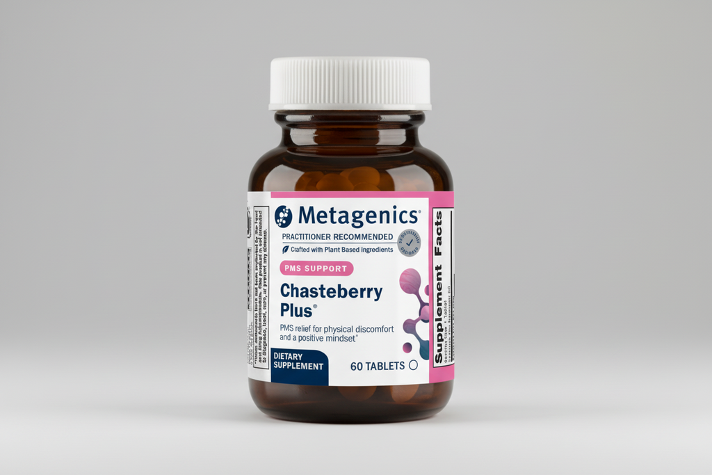 Metagenics Chasteberry Plus dietary supplement bottle on a white background