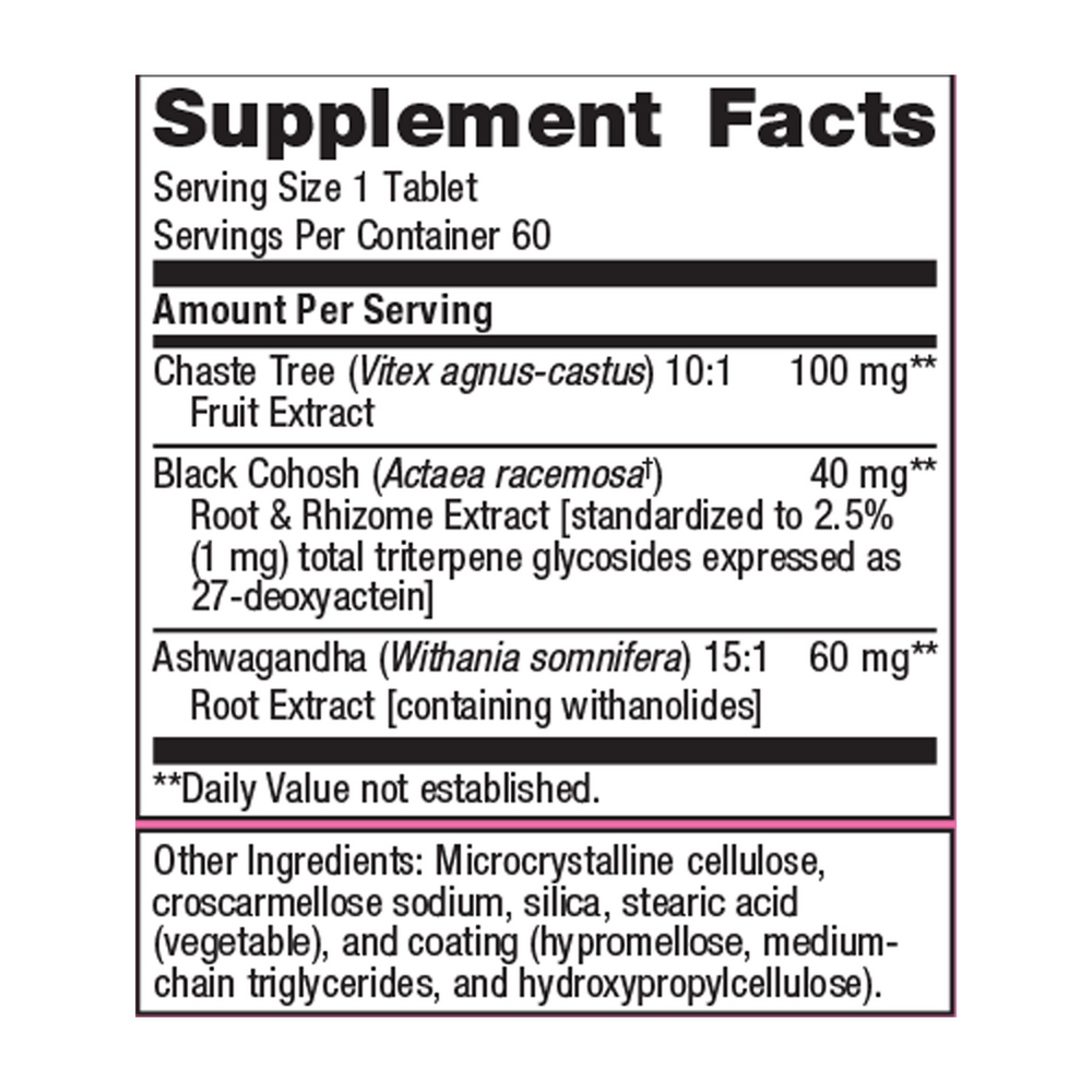 Supplement facts label with ingredients and dosages on a white background