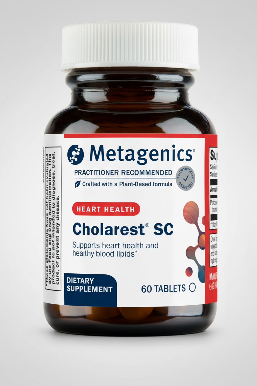 Metagenics Cholarest SC dietary supplement bottle on a gray background