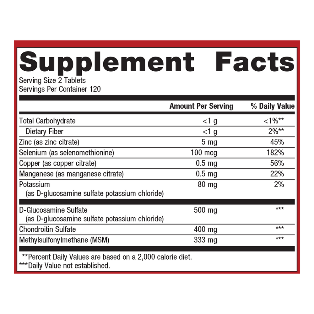 Supplement facts label with various nutrients and their amounts per serving.