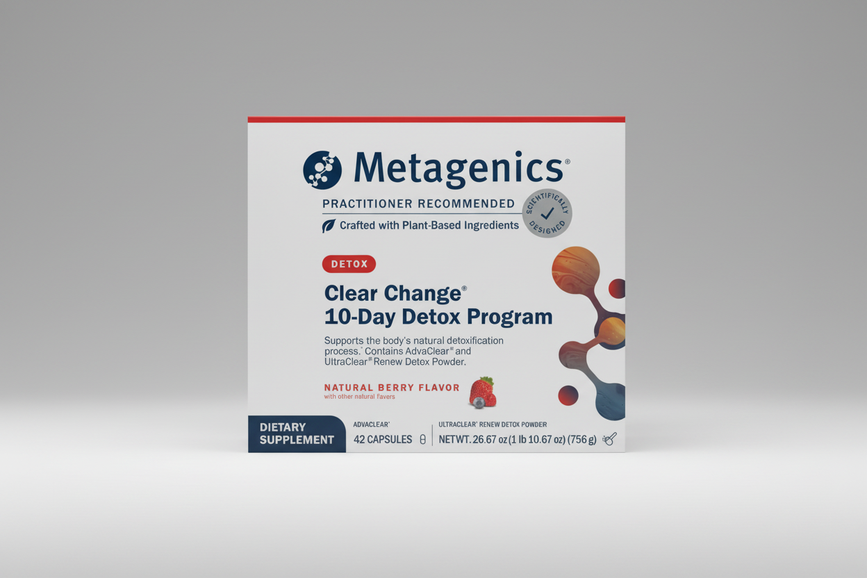Metagenics 10-Day Detox Program packaging on a gray background